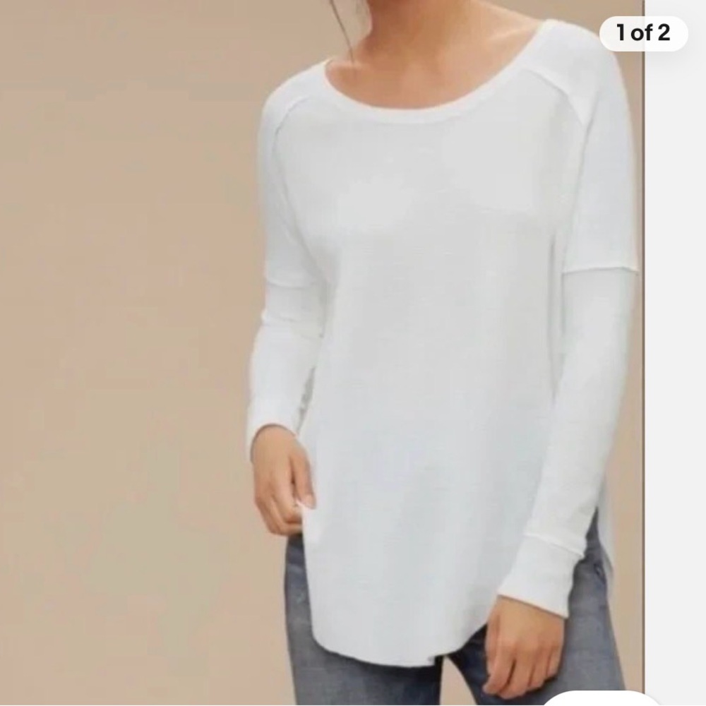 TNA White Ribbed Scoop Neck Long Sleeve Top